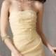 Pineapple Taffeta Strapless A-line Floor Length Bridesmaid Gown with Asymmetrical Bodice