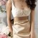 Creme Taffeta Sleeveless A-line Tea-length Formal Bridesmaid Dress with Scoop Neckline