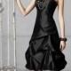 Black Taffeta Strapless A-line Tea-length Bridesmaid Dress with Pick-up Bubble Skirt