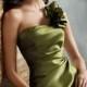 Olive High Fashion One Shoulder Taffeta Knee Length Flower Bridesmaid Dress