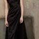 Black Satin Off-the-shoulder Long Bridesmaid Dress with Side Draped Bodice and Full Skirt