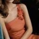 Pumpkin Taffeta One Shoulder Pleated Knee Length Bridesmaid Dress