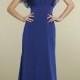 Casual Royal Chiffon Long Bridesmaid Dress with V-neck and Flutter Sleeve