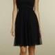 Black Point Strapless Knee Length Bridesmaid Dress with Flower Detail
