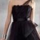Black One Shoulder Tulle Short Bridesmaid Dress 2013