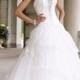 Strapless Winter Ball Gown Beaded Lace Bodice Multi-tiered Scalloped Hem Skirt Wedding Dress