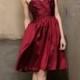 Burgundy Taffeta A-line Knee Length Bridesmaid Dress with Shirred Skirt and Pockets