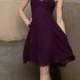 Plum Chiffon Empire Knee Length Bridesmaid Dress with Wide Straps and Baby Doll Skirt