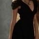 Black Chiffon A-line Fashion Bridesmaid Dress with V-neck and Pleated Cap Sleeves