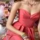 Cherry Color Silky Taffeta Strapless A-line Knee-length Bridesmaid Dress