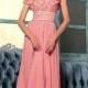 A-line Bateau Neckline Natural Waist Cap Sleeves Full Length Beaded Evening Gown With Flowers