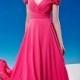 A-line Chiffon Empire Waist Full Length Prom Dress With Flower Cap-sleeve
