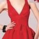 A-line Deep-v Neck Short Taffeta Red Prom Dress