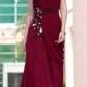A-line Strapless Full Length Dark Red Beaded Evening Dress With Embroidery And Pleat