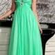 Alluring A-line Halter Neckline Raised Waist Ruffle Green Full Length Party Gown with Beadings