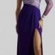 Long Chiffon Asymmetric Waist One Shoulder A-line 3/4 Length Sleeve Prom Dress