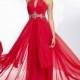 Long Jewel Crystal Empire Chiffon A-line Prom Dress