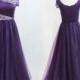 Long Prom Dress Elegant Beaded Purple , Handmade Bridesmaid Dress