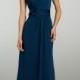Shirred Straps V-back A-line Long Bridesmaid Dress with Ruched Bodice