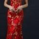 Chinese Wedding Fishtail Gown Cheongsam Bridal Evening Banquet Dress