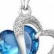 BEST SELLER - White Gold Rhodium Plated Pendant Blue Sapphire Heart Necklace 18"