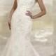 Fit and Flare Queen Anne Neckline Embroidered Wedding Dresses with Keyhole Back