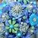 Something Blue Vintage Brooch Bouquet -- Ready To Ship Wedding Bouquet