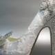 Wedding Shoes -- White Platform Peeptoe With Silver Crystals On Heel And Silver Crystal Butterfly