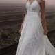 JOL224 Airy flare lace cap sleeves flowy chiffon boho wedding dress