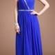 A Line Strapless Floor Length Blue Evening Dress