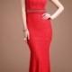 Sheath Column V Neck Floor Length Red Evening Dress