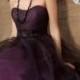 Black Tulle Over Eggplant Strapless Long Bridesmaid Ball Gown