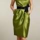 Olive Knee Length Low Back Sheath Bridesmaid Dress with Black Sash