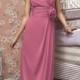 Pink Strapless Full Length Chiffon Flower Bridesmaid Dress with Pleated Bodice