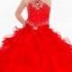 Halter Sweep Train Organza Red Ball Gown Girls Pageant Dress