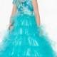 Spaghetti Strap Sweep Train Tulle Blue A Line Girls Pageant Dress