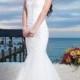 Chiffon Center Bodice Ruched Asymmetrical Mermaid Wedding Gown With A Lace Up Back