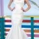 Lace Cap Sleeves Charmeuse Asymmetric Draped Mermaid Wedding Gown