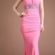 Sheath Column Jewel Floor Length Pink Evening Dress
