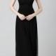 Sheath Column V Neck Ankle Length Black Evening Dress