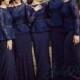 LJ14141 navy blue lace long sleeved chiffon mother of bride bridesmaid dress