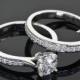 18k White Gold "Legato Sleek Line Pave" Diamond Engagement Ring & Wedding Ring