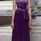 Violet Strapless Full Length Bridesmaid Dress with Draped Bodice and Natural Waist