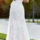 JW15029 fashion illusion v neck cap sleeved lace wedding dress