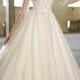 Illusion Boat Neckline Three-Quarter Sleeves Embellished Wedding Dresses