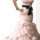 Organza Pink Ruched Sweetheart Wedding Dresses with Mermaid Layered Skirt