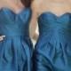 Gorgeous Blue Silk Strapless Knee Length Bridesmaid Dress