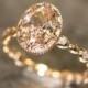 Floral Morganite Engagement Ring In 14k Rose Gold Diamond Pebble Ring 9x7mm Oval Pinkish Peach Morganite Wedding Ring (Bridal Set Available)
