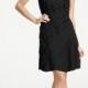 Diagonal Pleated Tiers Black Strapless Layered Knee Length Bridesmaid Dress