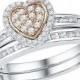 1/4 CT. T.W.  Round Diamond Prong Set Heart Bridal Ring in Sterling Silver with 10K Pink Gold